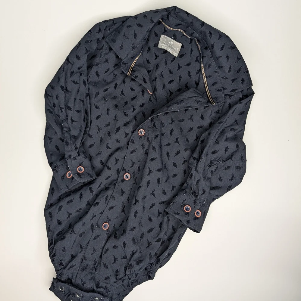 Test of Time Navy Button-Front Shirt Onesie